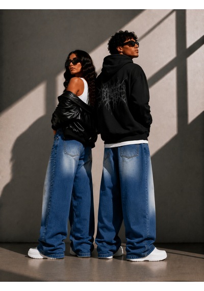 St.poll Unisex Baggy Jean Pantolon Mavi