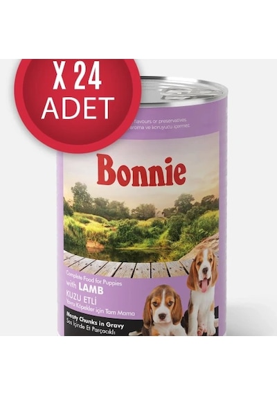 Bonnie Kuzu Etli Sos İçinde Et Parçacıklı Yavru Köpek Konservesi 400g X 24 Adet