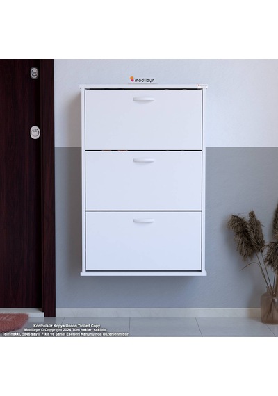Modilayn Varbi Asma Kapı Önü 52 X 109 X 25,5 Cm Lik 3 Düşer Kapak 6 Göz Bölmeli Ayakkabılık Beyaz