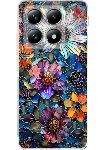Printify Xiaomi Mi 14t İle Uyumlu Vitray Mücevher Flora Tasarımlı Şeffaf Silikon Kılıf Şeffaf