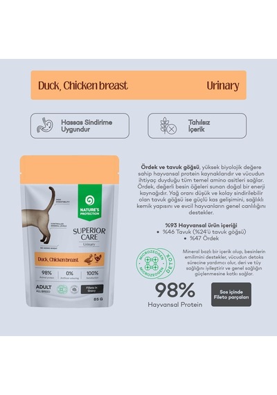 Nature's Protection Superior Care Urinary Ördekli & Tavuk Göğüslü Sos İçinde Yaş Kedi Maması 85g 12 Adet