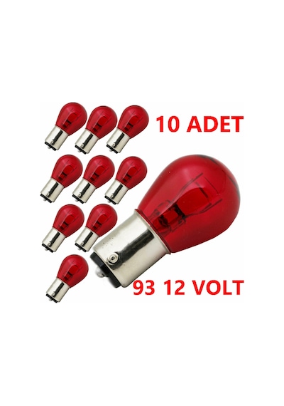 93 Kırmızı Ampul 12V Kırmızı Sinyal Ampulu Kırmızı 10 Adet