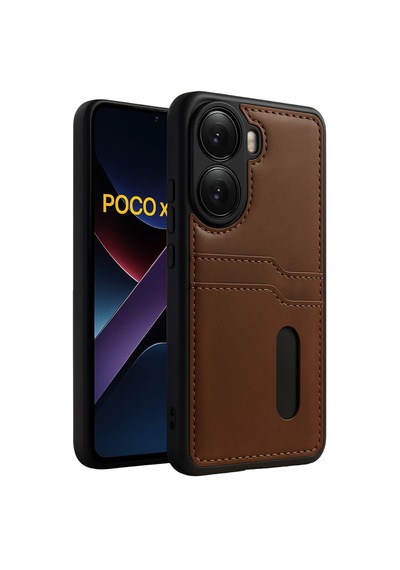 Xiaomi Poco X7 Pro Kılıf Sara Kartvizitli Deri Kılıf - Taba