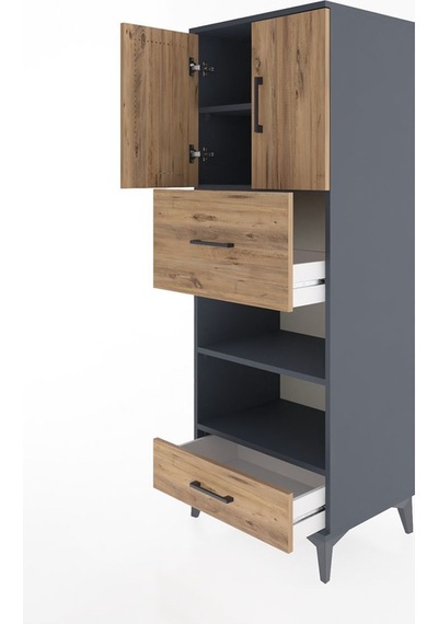 Hyperion Dolap 4 Raflı 2 Çekmeceli 2 Kapaklı 60x44x163 Antrasit-çam Antrasit