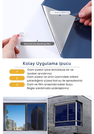 75x100 Cm Blue Silver Aynalı Cam Filmi Statik Uv Güneş Koruyucu Cam Kaplama
