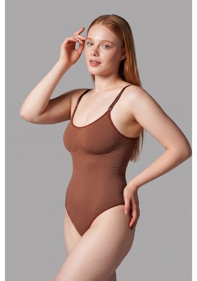 Fit Women Çıtçıtlı String Body Korse 9052 Kahverengi