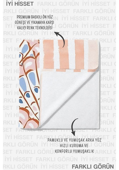 Deniz Kabuğu Çizgili Bohem Plaj Havlusu - Pastel Akdeniz Modern Hızlı Kuruyan Mikrofiber Havlu Dalgın Dalgası