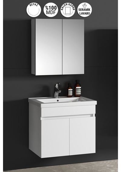 Çiğdem 65 Cm Beyaz Balon Mdf Seramik Lavabolu Asma Banyo Dolabı Takımı Çiğdem 65 Cm Beyaz Balon Mdf Seramik Lavabolu Asma Banyo Dolabı Takımı