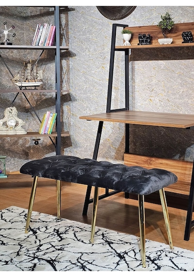 Zafir Gold Metal Füme Oturaklı Sivriltme Ayaklı Babyface Puf & Bench & Oturak Füme