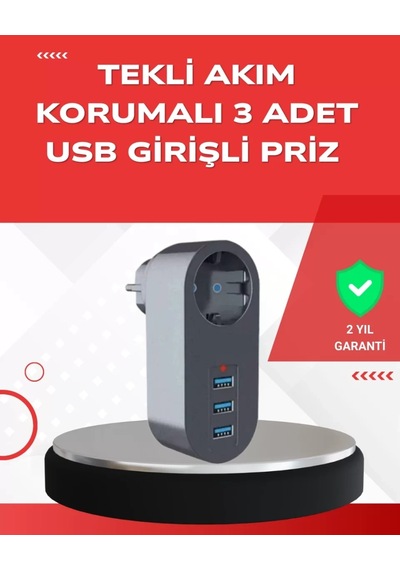 Home 2500w Güç Destekli Akım Korumalı Priz 3 Usb Çıkışlı Diğer