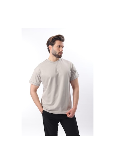 Madmext Boyalı Gri Bisiklet Yaka Çoban Dikişli Overfit Erkek T-shirt E7103 Boyalı Gri