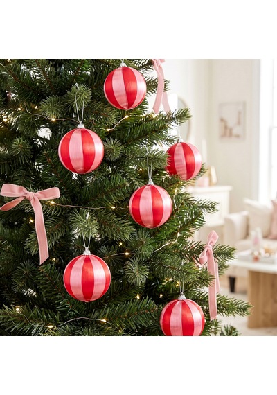 Karaca Home Strip 6'li Ağaç Süsü Kırmızı Pembe Diğer