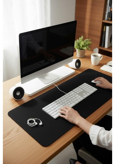 Keçe Bilgisayar Mouse Pedi 100x44 Cm Siyah Renk Çalışma Masası Düzenleyici 3 Mm Kalınlık Masa Üstü Düzenleyici Mat