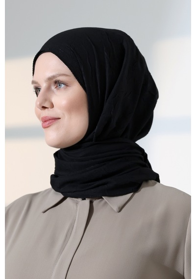 Kadın Tesettür Bambu Kraş Şal, Ütü Gerektirmeyen Doğal Hijab Başörtüsü 75x180 Cm - Siyah