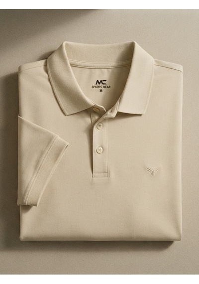 Maccali Erkek Krem Amblemli Basic Polo Yaka Tişört