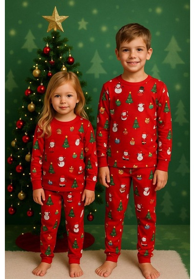 Gökjoy Çocuk Yeni Yıl Temalı Pijama Takımı Kırmızı