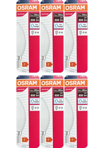 6 Adet Ledvance 7,5w Beyaz Işık 6500k E14 Duylu İnce Duy Led Ampul