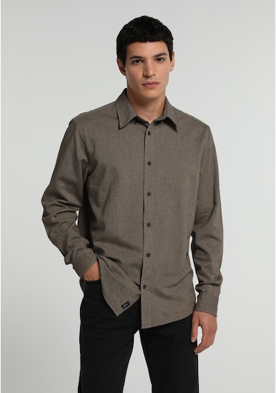 Colin's Colins Regular Fit Shirt Neck Düz Erkek Kahverengi Uzun Kol Gömlek Cl1073845 Q1.v2 Brw