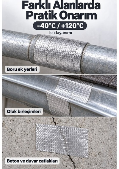 Su Geçirmez Çatı Boru Duvar Çatlak Yapışkan Çamur Bant Folyo 5 Mt X 10 Cm