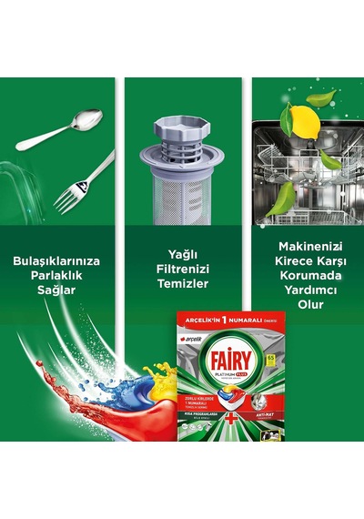 Platinum Plus Hepsi Bir Arada Bulaşık Makinesi Deterjanı Kapsülü 65 Yıkama - Limon