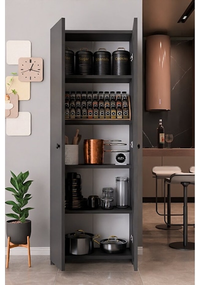 150 Cm 2 Kapaklı 5 Raflı Çok Amaçlı Mutfak Dolabı Kiler Düzenleyici Organizer Ve Erzak Dolabı Antrasit 150 Cm 2 Kapaklı 5 Raflı Çok Amaçlı Mutfak Dolabı Kiler Düzenleyici Organizer Ve Erzak Dolabı Antrasit