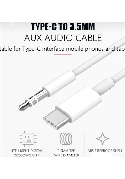 Apple Uyumlu   iPhone 15 Pro Max Aux Kablo Type C Örgü Hasır Dac Çipli Kablo