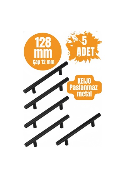 5 Adet Keijo Siyah 128mm Paslanmaz Kulp Mobilya, Dolap Kulbu, Kulp Modeli Mat Siyah