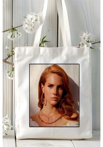 Art Hediye Lana Del Rey Baskılı Bez Çanta Omuz Çantası Kişiye Özel Desen 2 Çok Renkli
