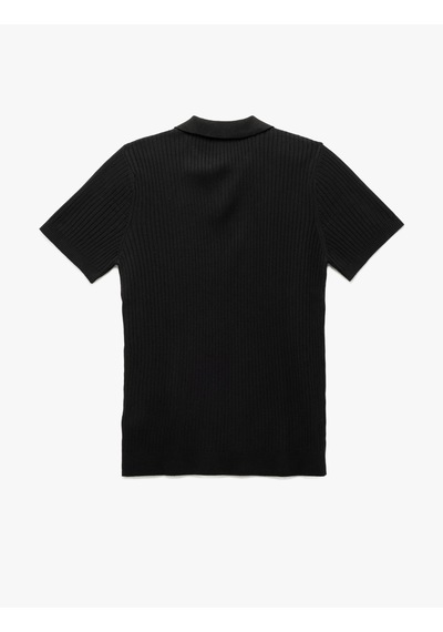 Koton Polo V Yaka Dokulu Kısa Kollu Triko Kazak Siyah 5sam70049ht Siyah