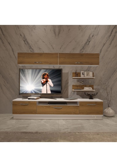Decoraktiv Trendstyle 5 Mdf Tv Ünitesi Tv Sehpası - Beyaz Pera Beyaz - Meşe