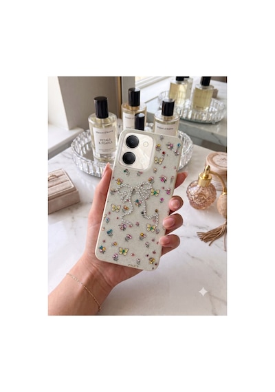 Vivo Y11d - Y05 Taşlı Desenli Fiyonk Silikon Kılıf Gri