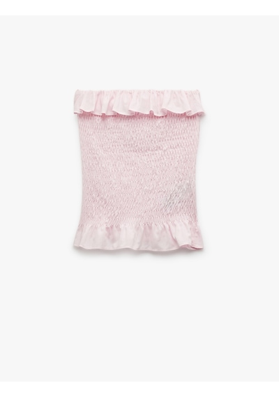 Koton Pamuklu Fırfırlı Gipeli Straplez Yaka Kolsuz Crop Bluz Pembe 5sal30048ıw Gül