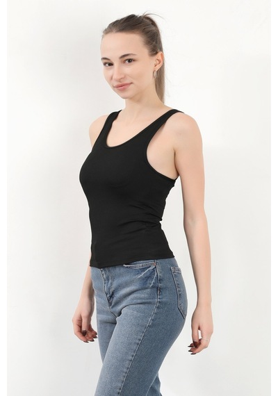 Giysa Kadın Askılı Kaplı Kare Yaka Body Siyah - 5058 Siyah