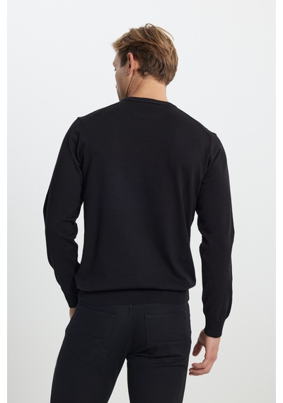 AC&Co / Altınyıldız Classics Pamuklu Standart Fit Normal Kesim Bisiklet Yaka Triko Siyah Kazak 001