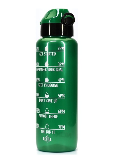 Su Matarası Tritan Geniş Ağız Su Şişesi Motivasyon Spor Matarası Suluğu Bpasız 1000 Ml Yeşil T0103 Çok Renkli