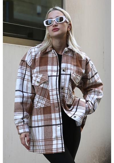 Madmext Camel Ekoseli Kadın Gömlek Mg1915-camel Camel