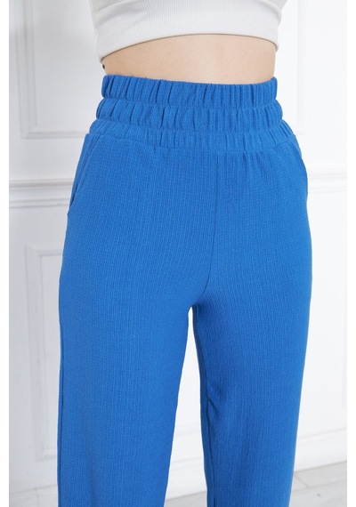 Thiff Gymwear Siyah Beli Lastikli Bol Paça Çift Cepli Yüksek Bel Bürümcük Örme Kadın Pantolon Saks Mavi Thiff Gymwear Siyah Beli Lastikli Bol Paça Çift Cepli Yüksek Bel Bürümcük Örme Kadın Pantolon Saks Mavi