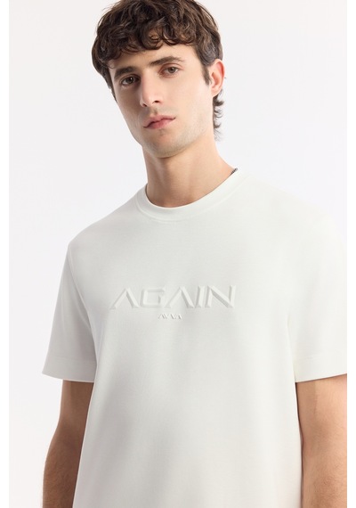 Avva Erkek Beyaz Bisiklet Yaka Baskılı Bi-stretch İnterlok Regular Fit T-shirt A51y1132