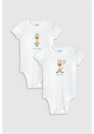 Xmlbayiciniz Organik%100 Pamuk Zürafa Baskılı Bebek 2'li Body Set Çıtçıtlı Zıbın Tulum Ikili 5198-5199 Çok Renkli