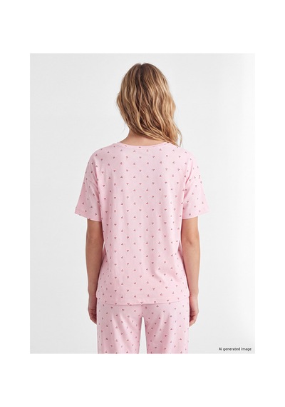 Lcw Dream Ekru Kiraz Desenli Kadın Pijama Takım