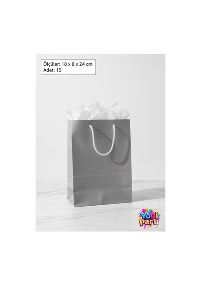 Lüks Karton Gri Renk Hediye Çantası 10 Adet Ürün Ölçüleri 18 X 8 X 24 Cm Gri Tüm Yaşlar