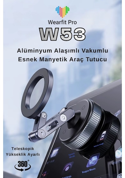 Wearfitpro W53 Alüminyum Alaşımlı Vantuzlu Telefon Tutucu 360 Döner Esnek Kol Cam Fayans Ahşap Ve Araç Uyumlu Gri
