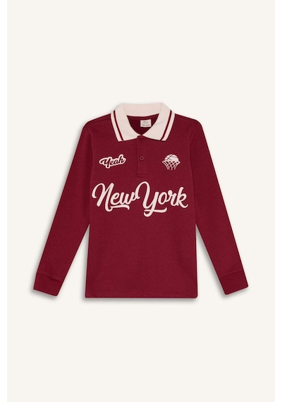 Defacto Erkek Çocuk Polo Yaka Baskılı Tişört G6291a826spbr284 Bordo-br284
