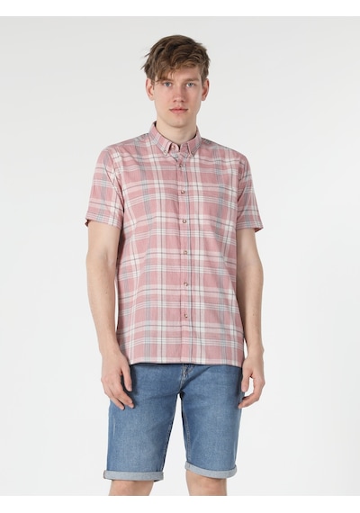 Colin's Regular Fit Shirt Neck Kareli Turuncu Erkek Kısa Kol Gömlek CL1057560_Q1.V1_PSL Somon