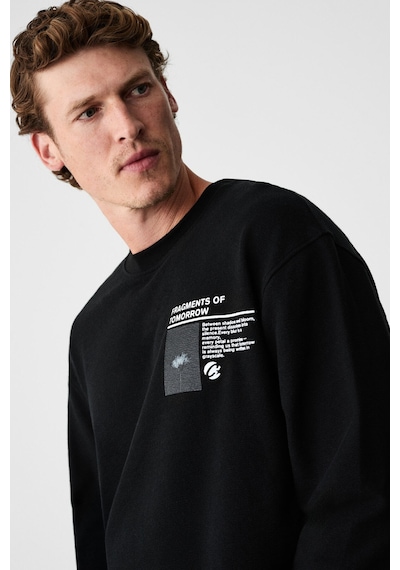 Grımelange Fragment Erkek %100 Organik Pamuklu Baskılı Uzun Kollu Siyah T-shirt Siyah