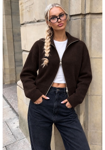 Cool Tarz Kadın Stardart Beden Çift Fermuarlı Dik Yaka Crop Triko Hırka Kahverengi Kahverengi Cool Tarz Kadın Stardart Beden Çift Fermuarlı Dik Yaka Crop Triko Hırka Kahverengi Kahverengi
