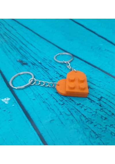 Seninle Anlam Bulurum Lego Dizayn Kalp Anahtarlık 2'li Turuncu Re Çok Renkli