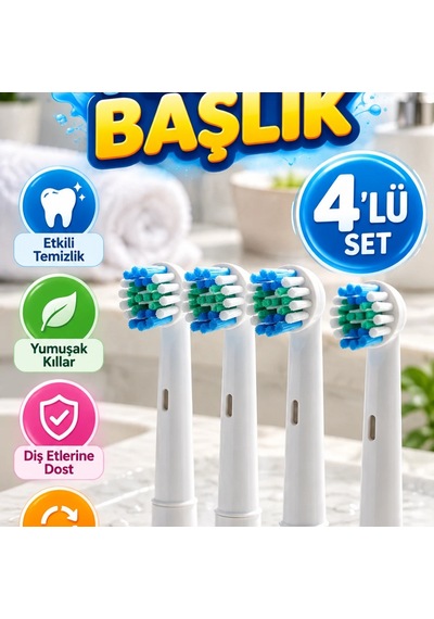 Elektrikli Diş Fırçası İçin 4 Lü Yumuşak Kıllı Yedek Başlık Seti