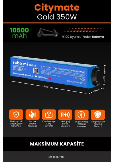 Citymate Gold 350w / 36v 10500mAh Elektrikli Scooter Bataryası