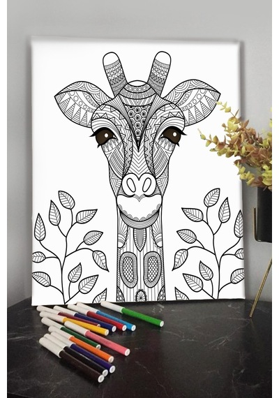 Zürafa 40x30cm Çocuklar Için Özel Boyanabilir Tablo Tuval Mandala Kalem Hediyesi Yoktur.